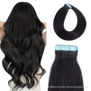 Straight Double drawn Silky straight 12 to 30 inch remy cuticle tape hair extensions Tape in Hair Extensions tape weft hair